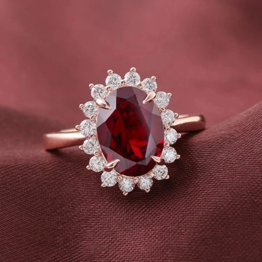 Natural Oval Cut Red Garnet Ring925 Silver Ring Ruby Birthstone Anniversary Ring
